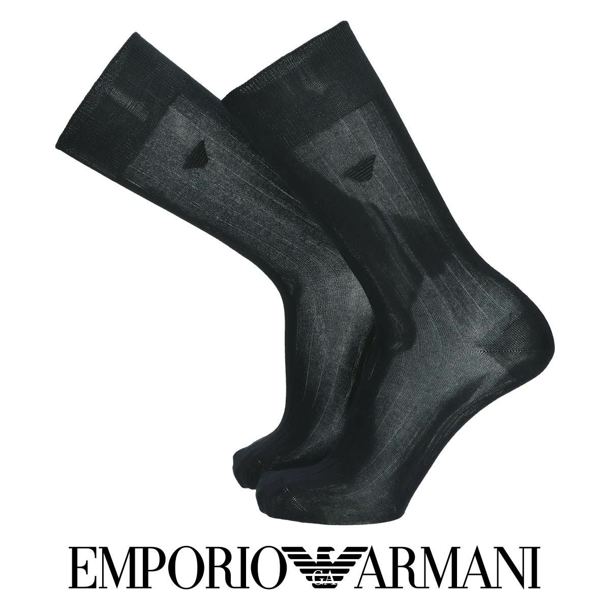 EMPORIO ARMANI 抗菌防臭加工 リブ ビジネスソックス ロゴ刺繍 クルー