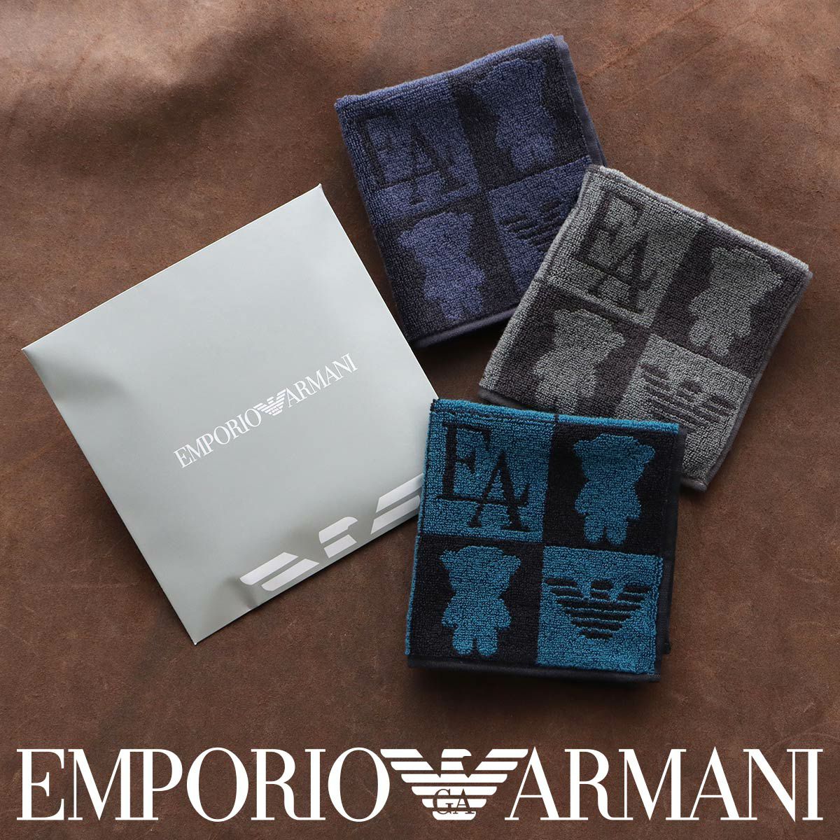 EMPORIO ARMANI EAマンガベア タオルハンカチ 綿100％ 日本製 メンズ