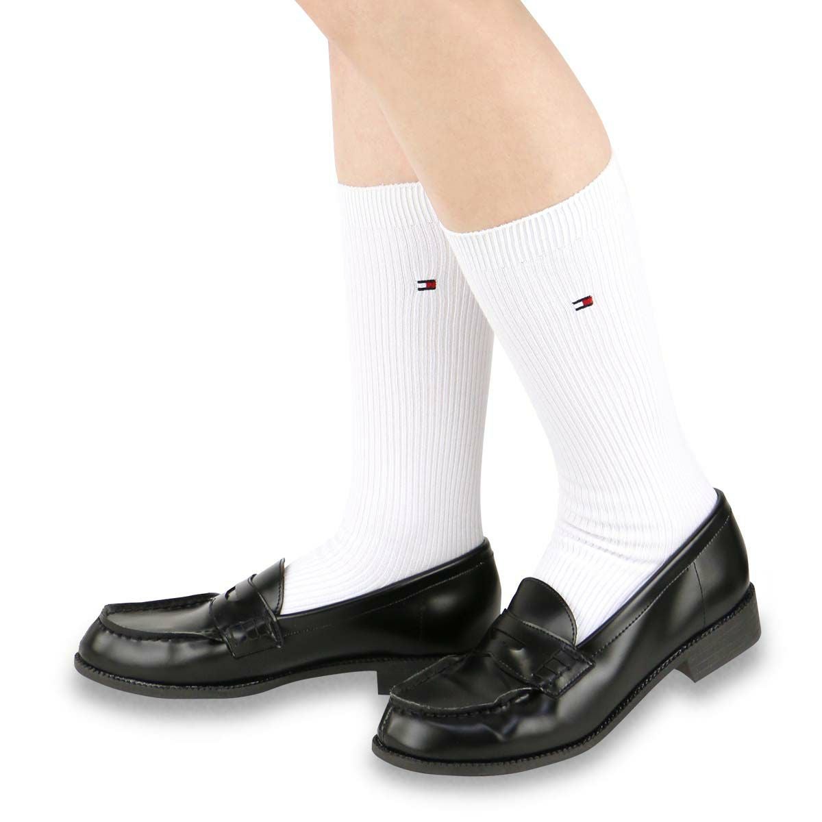 TOMMYHILFIGER｜トミーヒルフィガースクールソックスワンポイント刺繍28cm丈レディスハイソックス靴下3481-410ポイント10倍