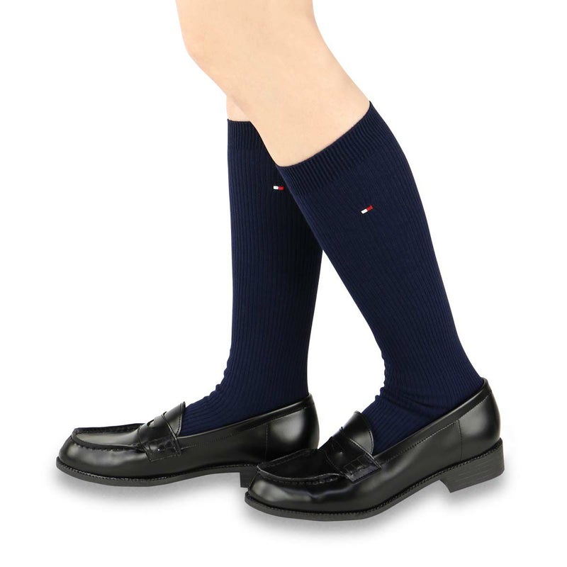 TOMMYHILFIGER｜トミーヒルフィガースクールソックスワンポイント刺繍36cm丈レディスハイソックス靴下3481-412