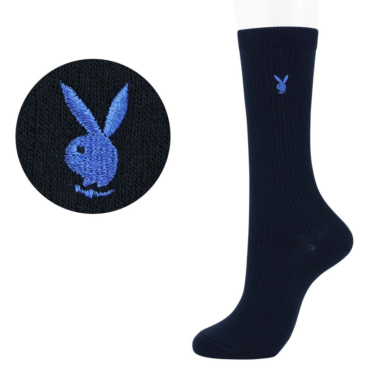 PLAYBOY 【28cm丈】スクールソックス ワンポイント 片面刺繍入り リブ