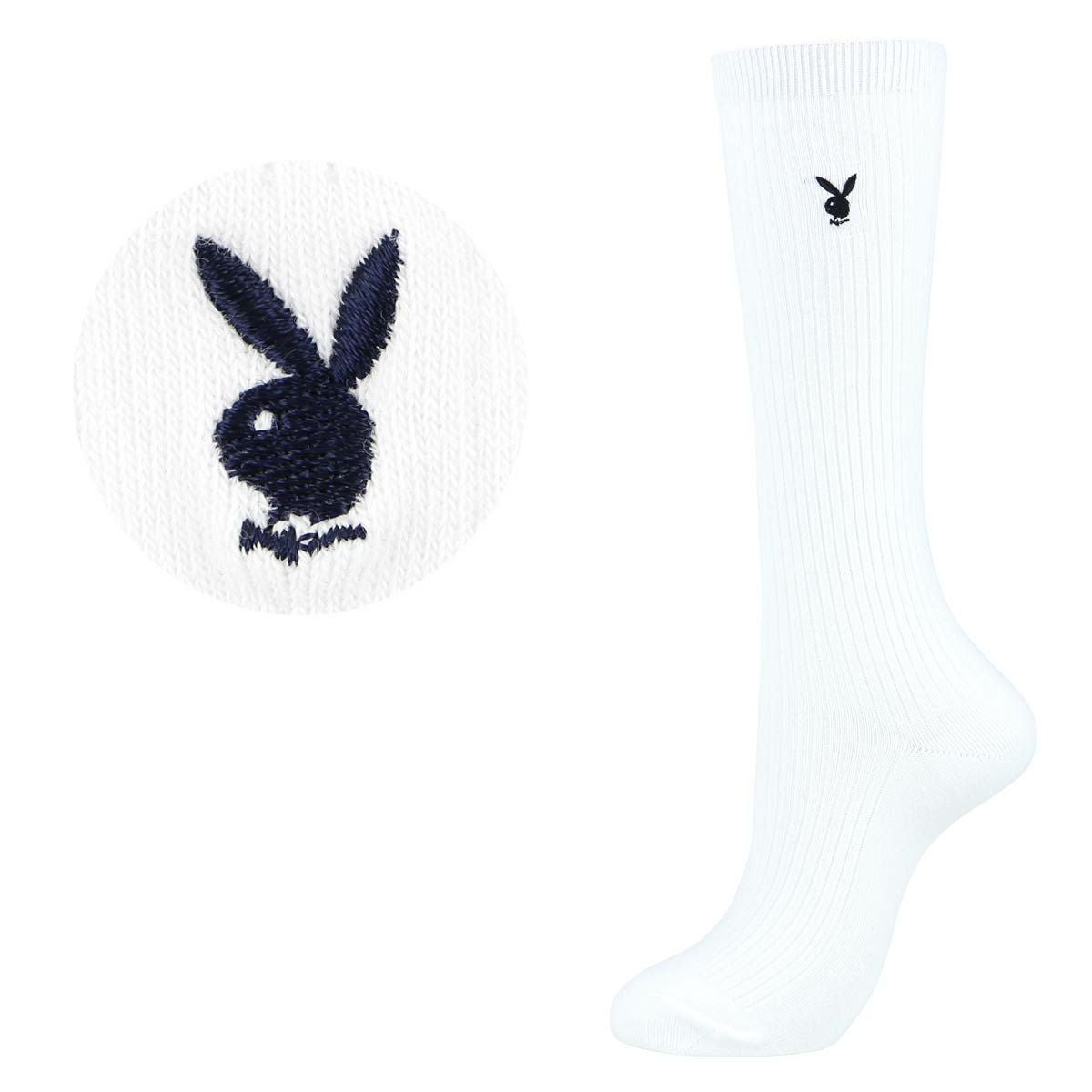 PLAYBOY 【32cm丈】スクールソックス ワンポイント 片面刺繍入り リブ