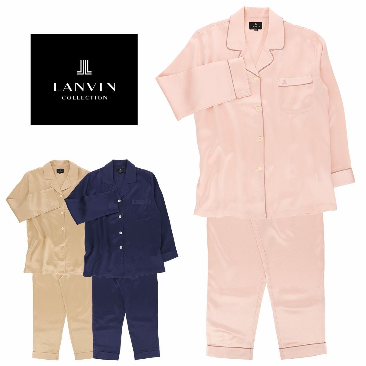 LANVIN COLLECTION シルク100% 長袖 レディース パジャマ Mサイズ