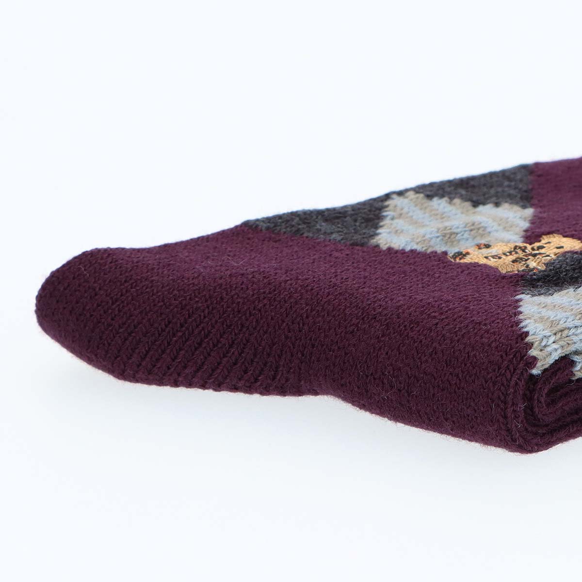 DAKSダックス日本製履きくちゆったりラム毛混アーガイルベア刺繍クルー丈レディースソックス靴下女性婦人プレゼントギフト03368116