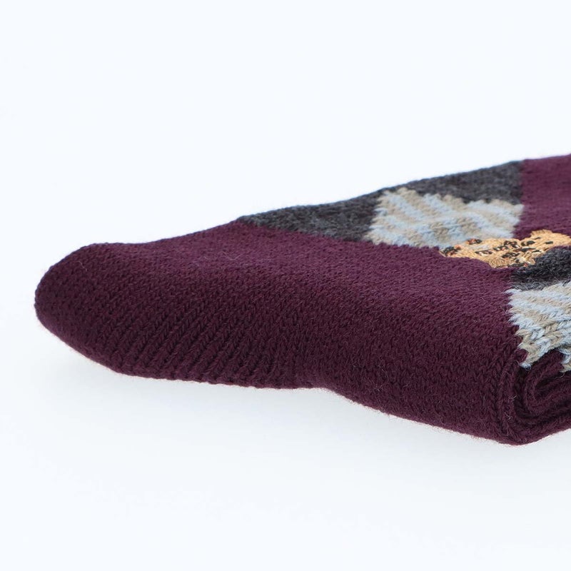 DAKSダックス日本製履きくちゆったりラム毛混アーガイルベア刺繍クルー丈レディースソックス靴下女性婦人プレゼントギフト03368116