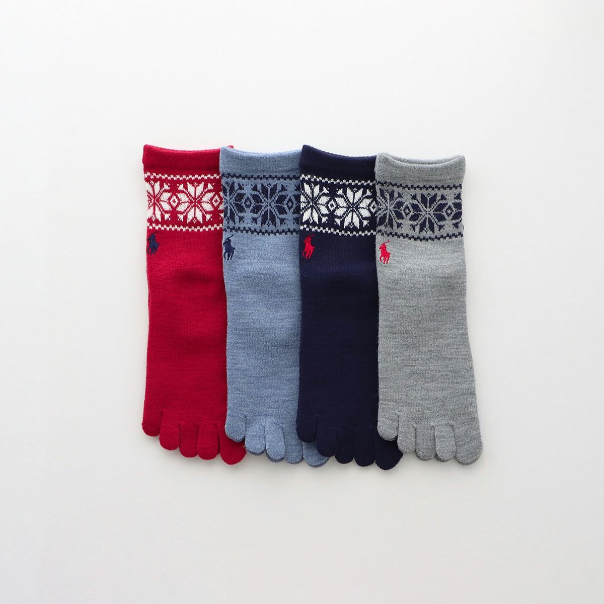 POLO RALPH LAUREN 毛混 5本指ソックス フェアアイル柄 クルー丈