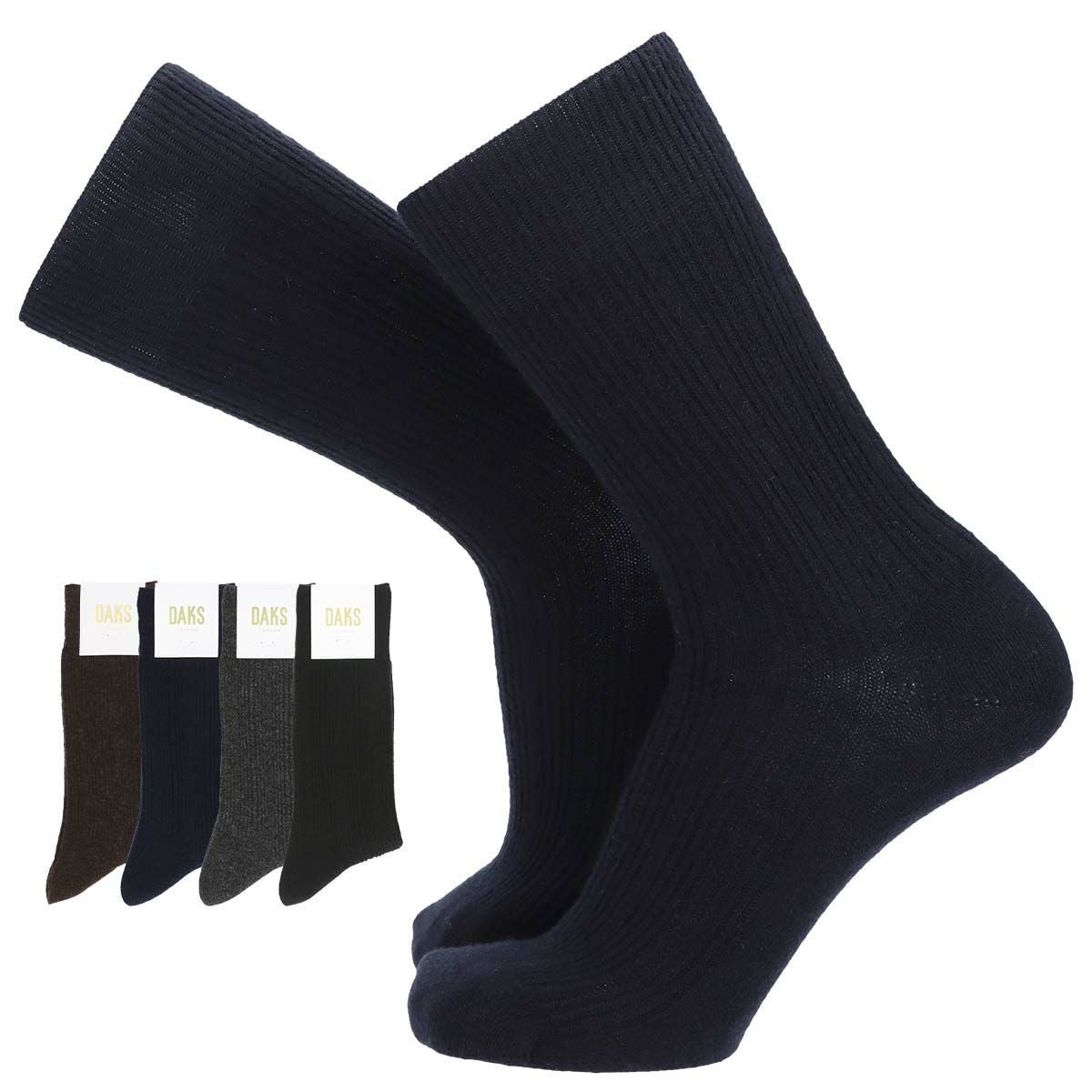 DAKS カシミヤ混 履き口ゆったり 細リブソックス クルー丈 メンズ 日本
