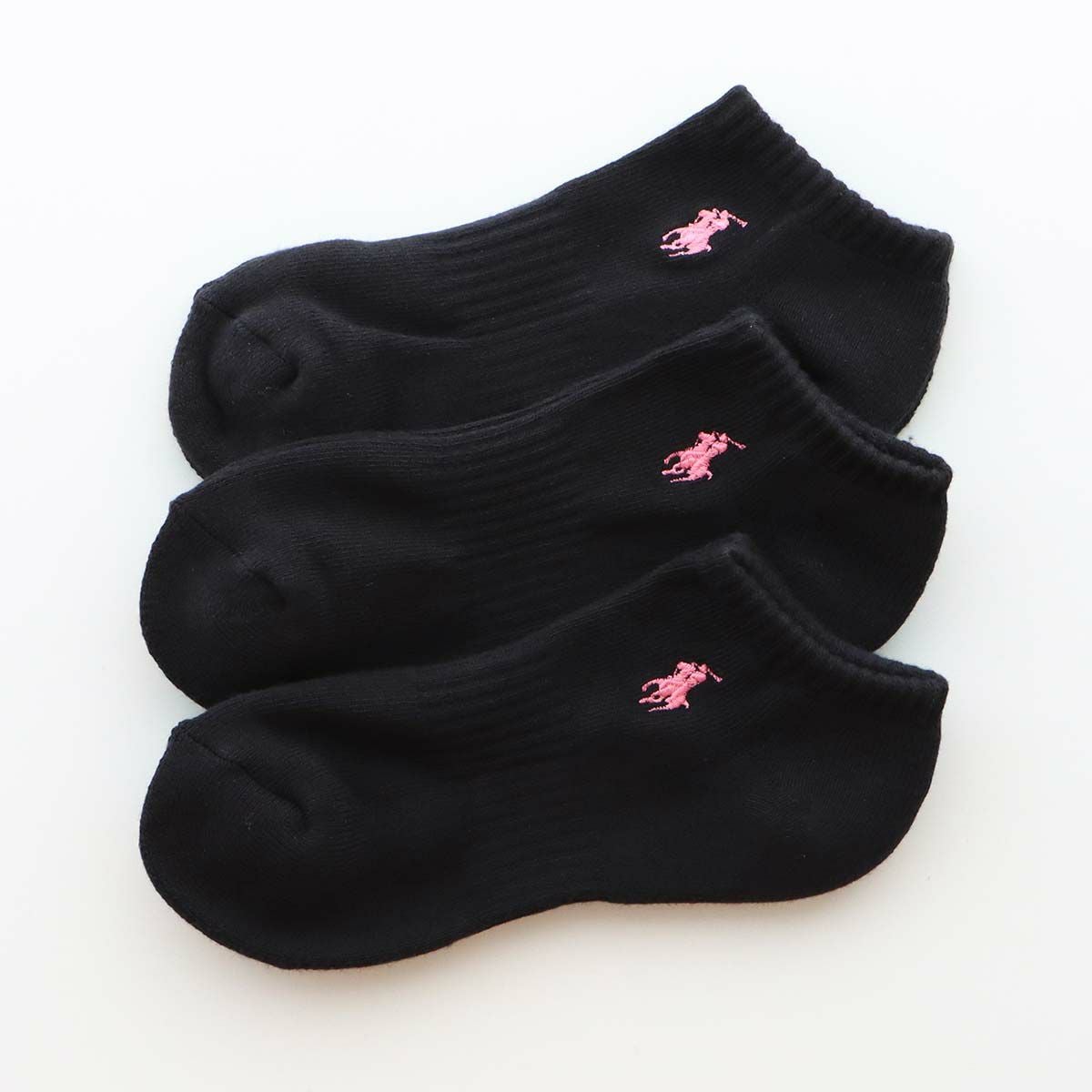 POLO RALPH LAUREN ソックス 3足セット ブラック ピンク刺繍 3足セット】POLO RALPH LAUREN アーチサポート 足底パイル ワン