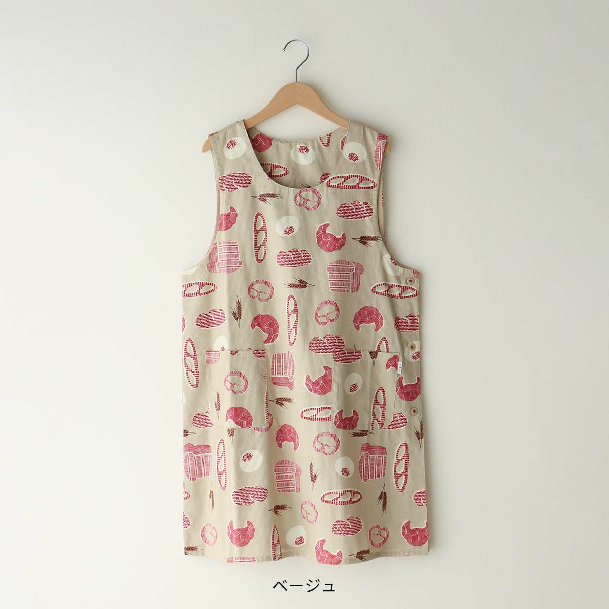 HOUSEWEARSTUDIOハウスウェアスタジオ形態安定加工綿100％薄手ヘリンボンブレッド柄横ボタンサイドボタン背付きレディースエプロン70372191