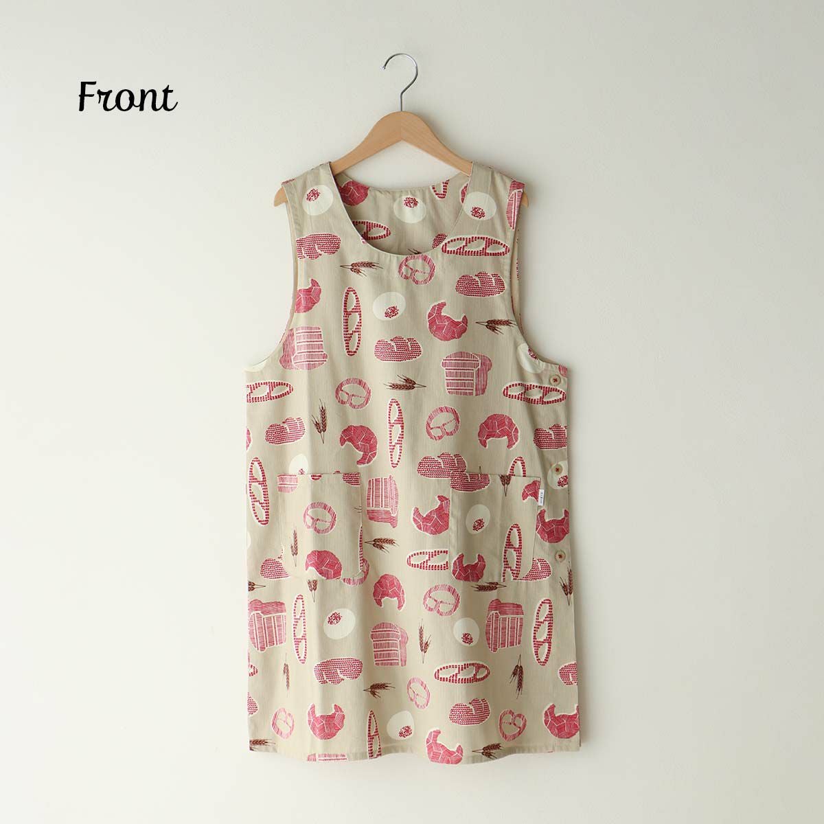 HOUSEWEARSTUDIOハウスウェアスタジオ形態安定加工綿100％薄手ヘリンボンブレッド柄横ボタンサイドボタン背付きレディースエプロン70372191