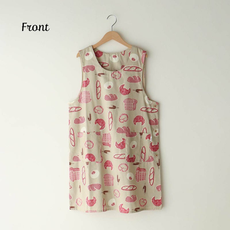 HOUSEWEARSTUDIOハウスウェアスタジオ形態安定加工綿100％薄手ヘリンボンブレッド柄横ボタンサイドボタン背付きレディースエプロン70372191