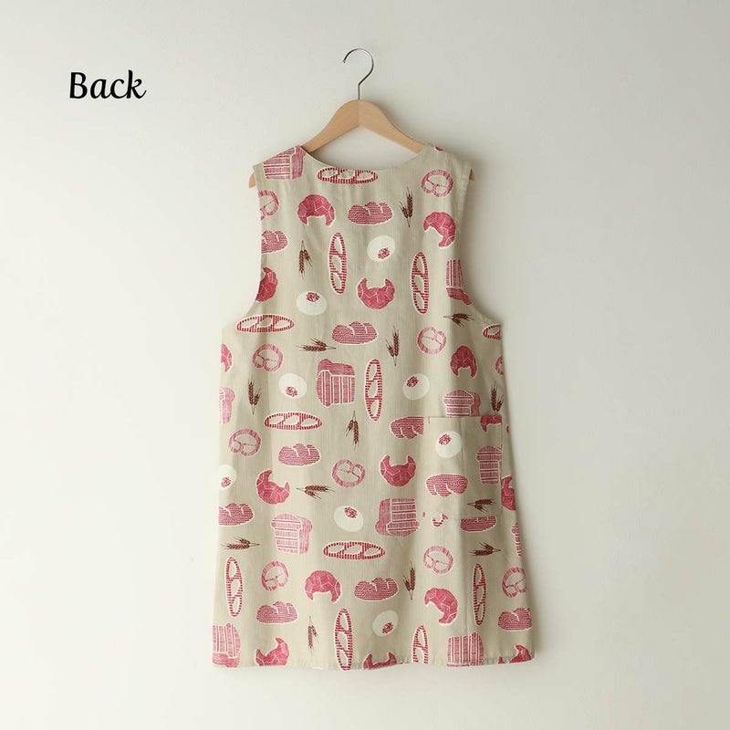 HOUSEWEARSTUDIOハウスウェアスタジオ形態安定加工綿100％薄手ヘリンボンブレッド柄横ボタンサイドボタン背付きレディースエプロン70372191