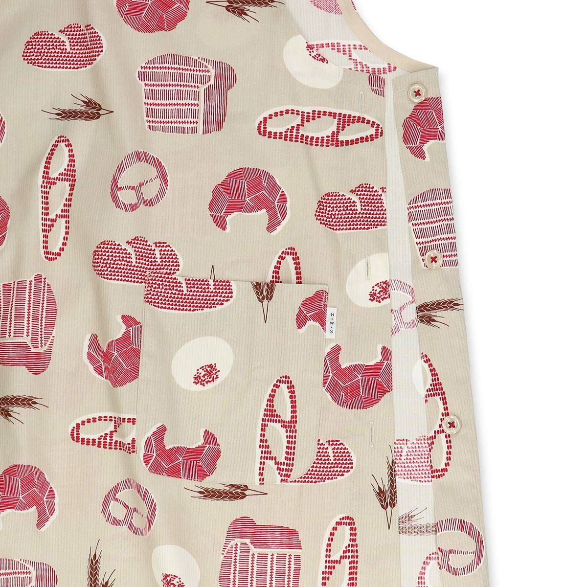 HOUSEWEARSTUDIOハウスウェアスタジオ形態安定加工綿100％薄手ヘリンボンブレッド柄横ボタンサイドボタン背付きレディースエプロン70372191