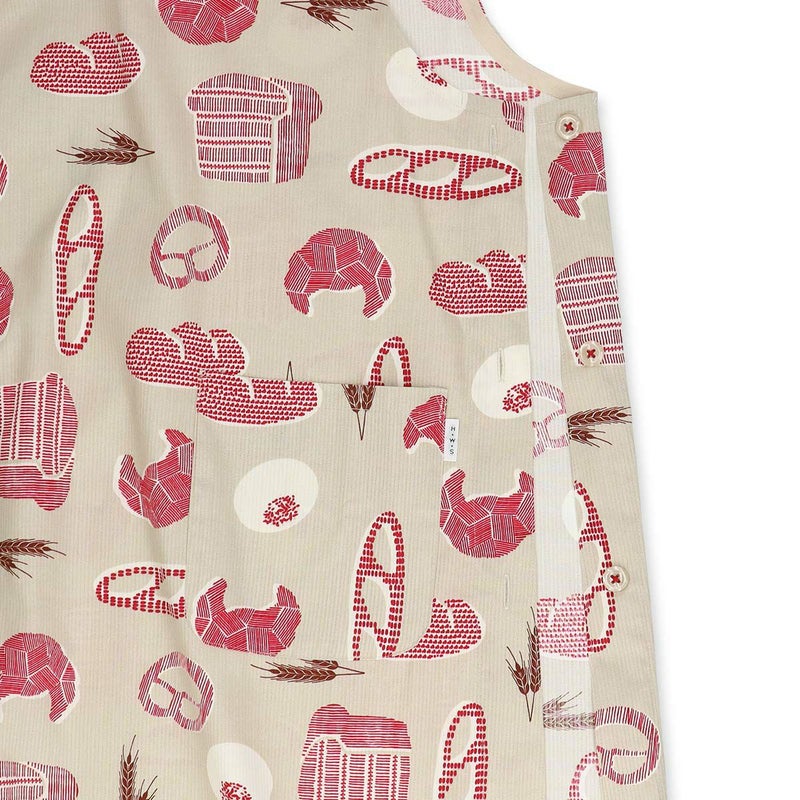 HOUSEWEARSTUDIOハウスウェアスタジオ形態安定加工綿100％薄手ヘリンボンブレッド柄横ボタンサイドボタン背付きレディースエプロン70372191