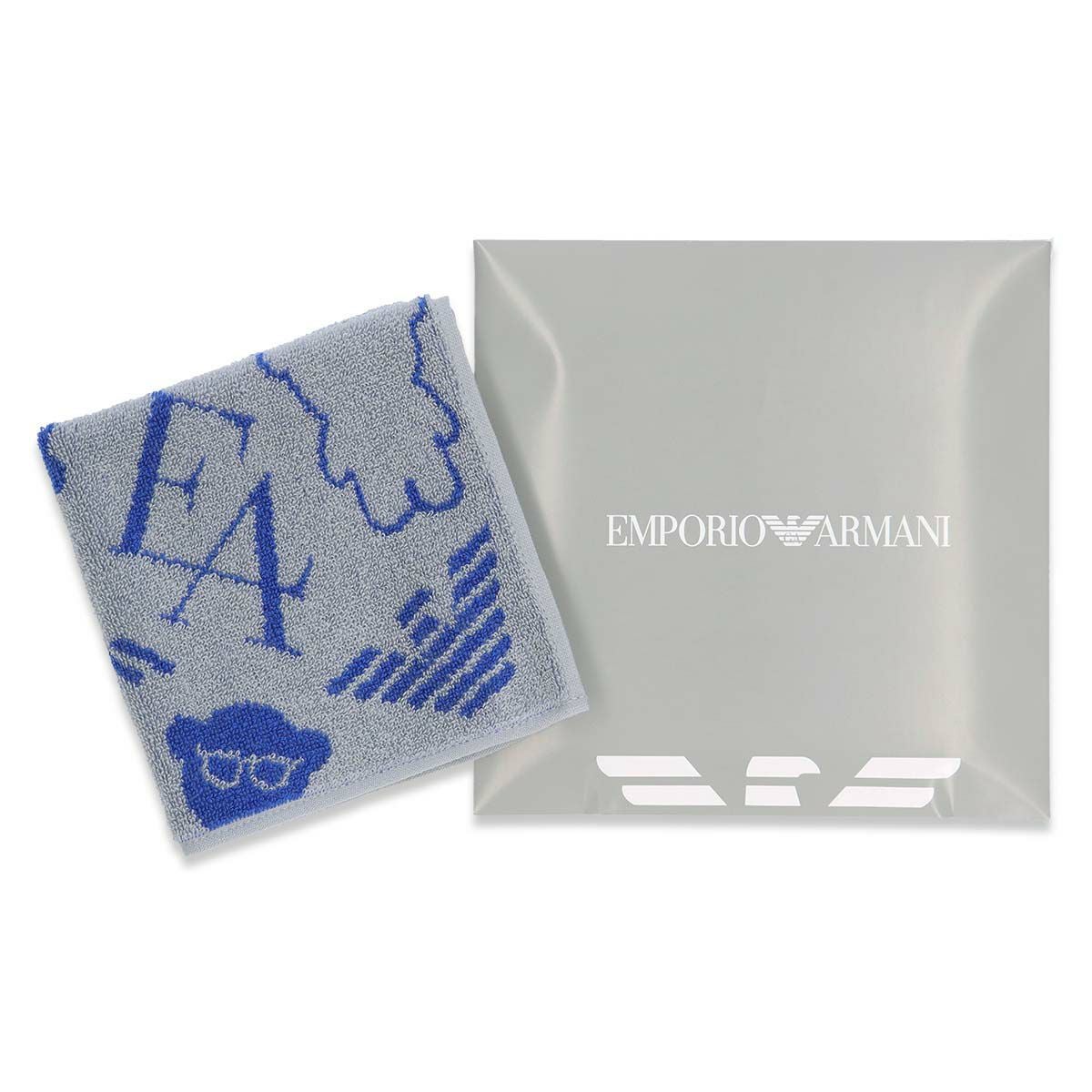 EMPORIO ARMANI ロゴ EAマンガベア柄 ハンドタオル 綿100％ メンズ