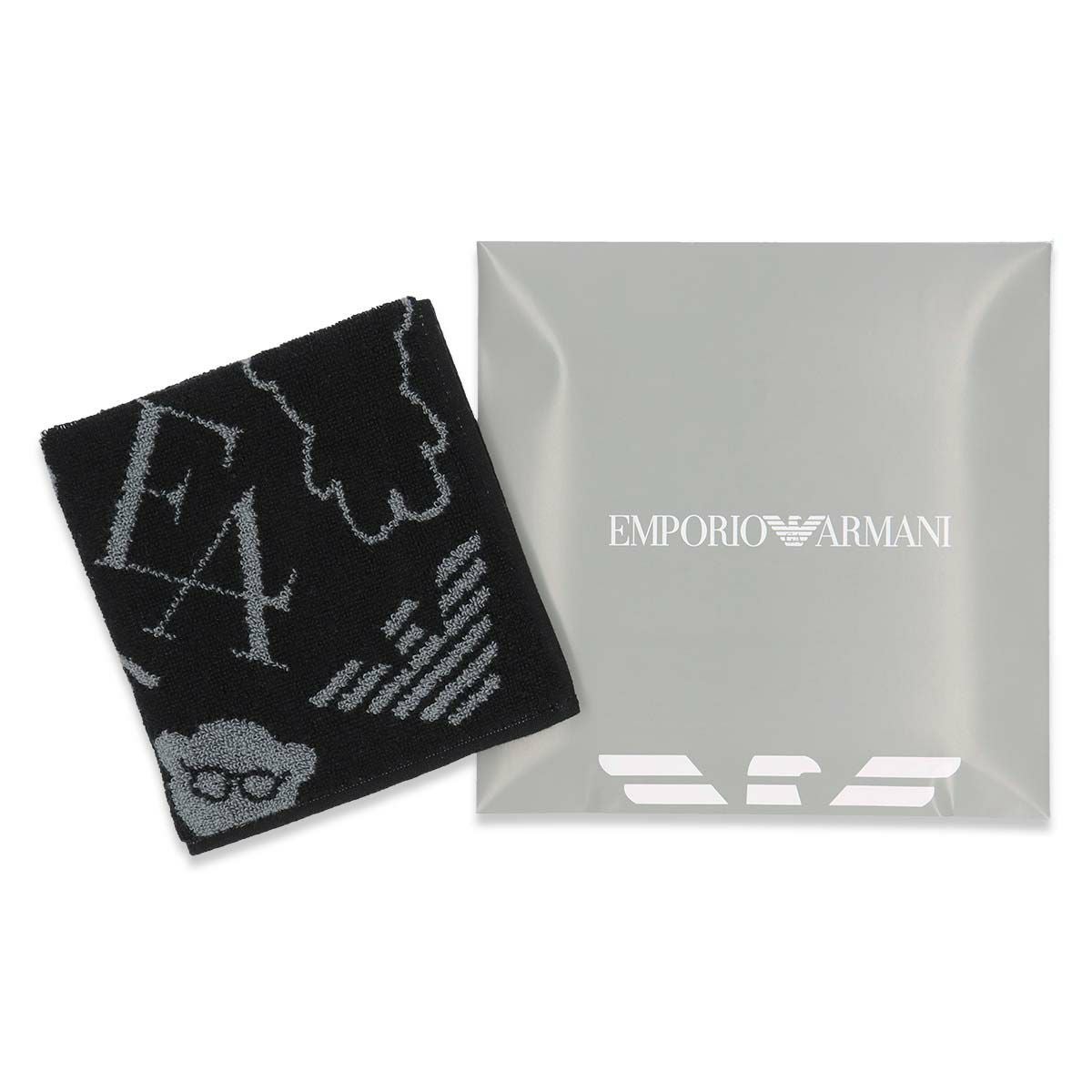 EMPORIO ARMANI ロゴ EAマンガベア柄 ハンドタオル 綿100％ メンズ