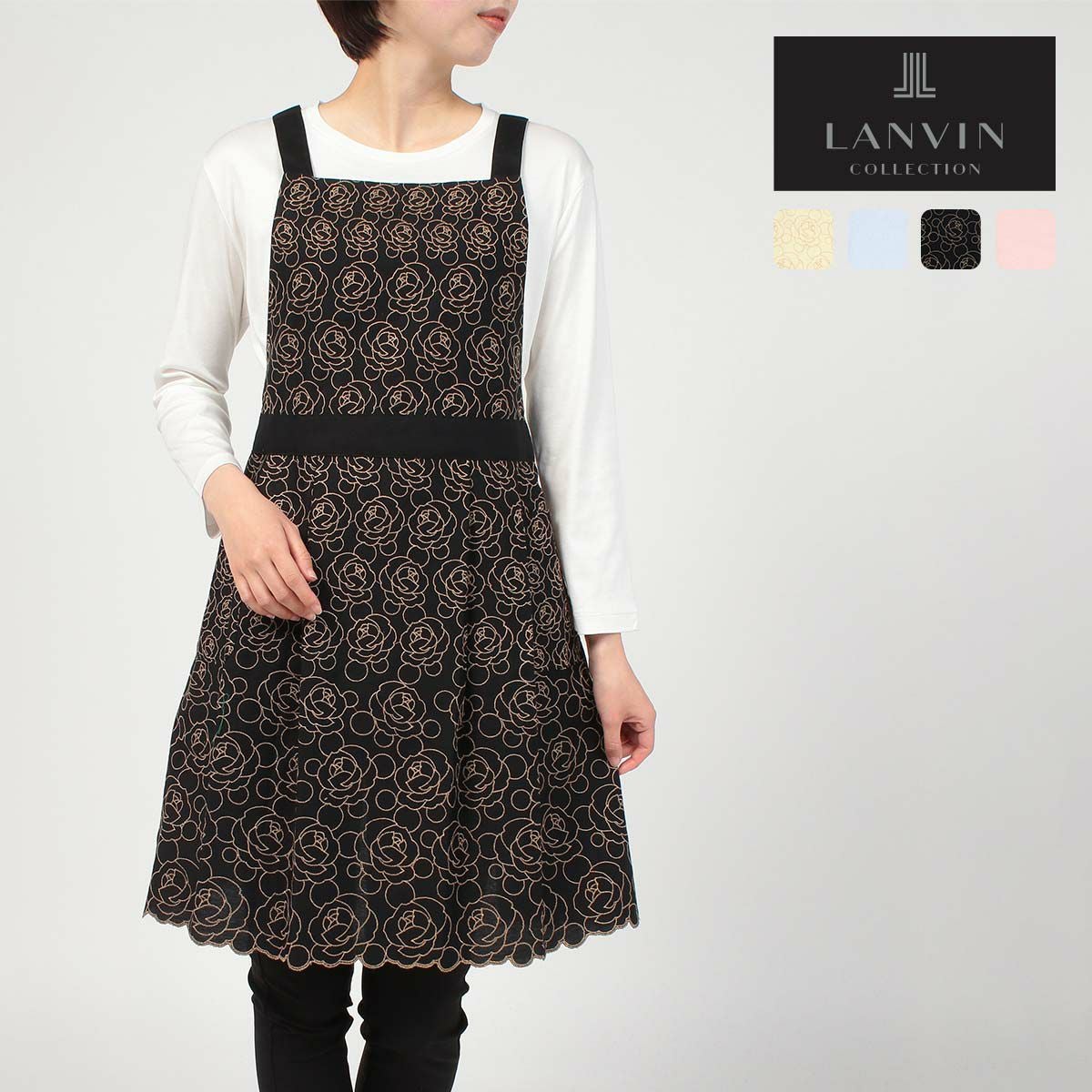 LANVIN COLLECTION エクセロンローズ柄 綿100％ 刺繍生地 後結び