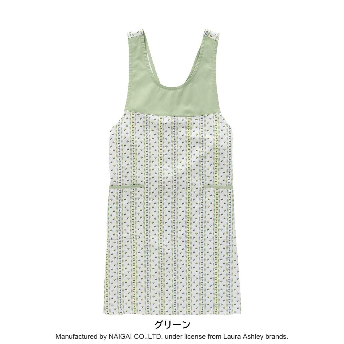 LAURAASHLEYローラアシュレイ形態安定加工カムローズストライプ柄綿混フリークロスエプロンレディース女性婦人プレゼントギフト70283006