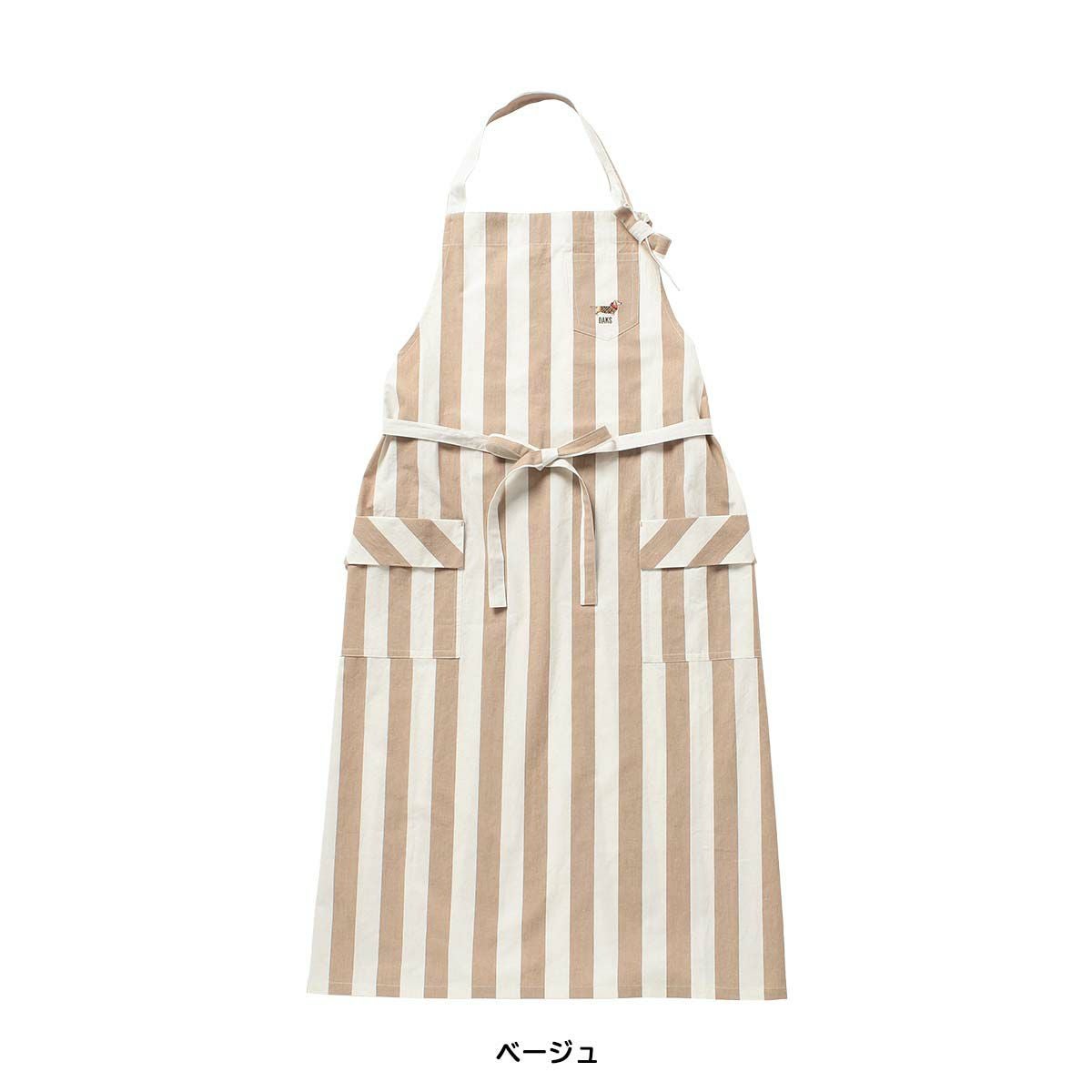 DAKS ロングエプロン DAKSDOG柄 綿麻混 先染め太ストライプ 首掛け 前