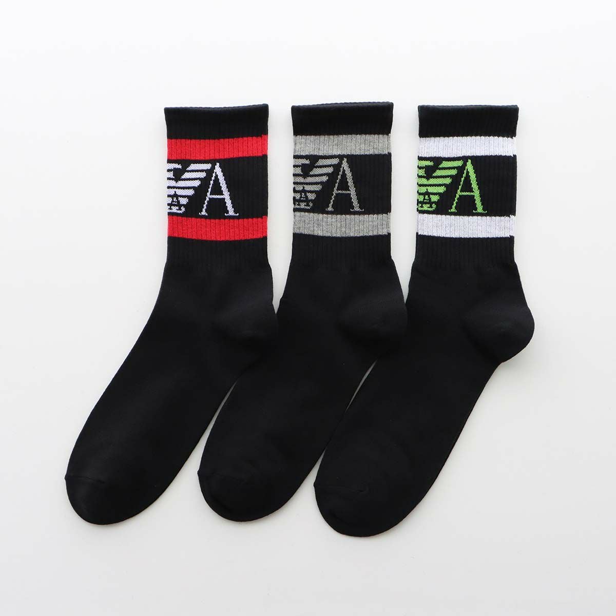 ≪WEB限定≫【3足セット】 EMPORIO ARMANI ストライプ イーグル リブ