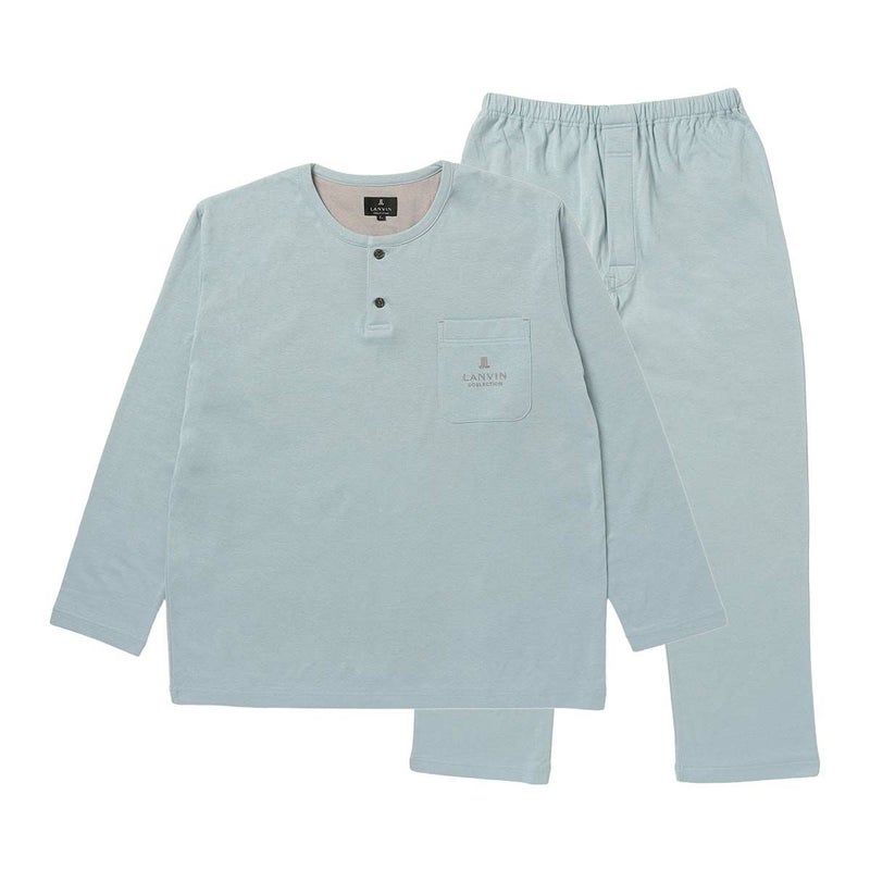LANVINCOLLECTIONランバンコレクション上下セット【M・Lサイズ】綿100％先染め接結バイカラー長袖カットソーパジャマメンズ男性紳士部屋着あたたかいプレゼントギフト54430023