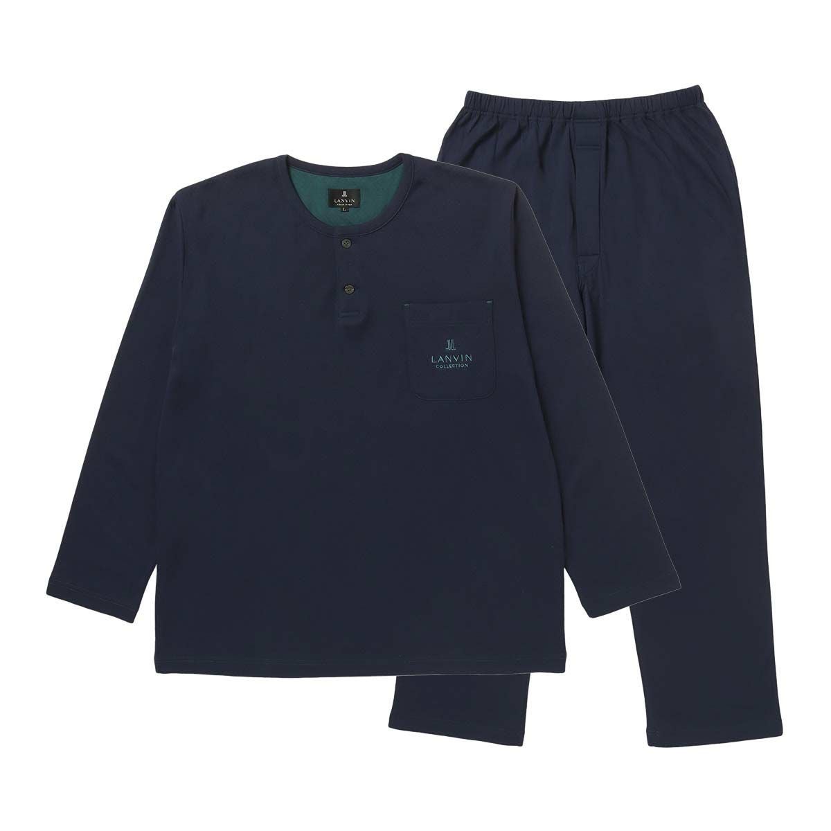 LANVINCOLLECTIONランバンコレクション上下セット【M・Lサイズ】綿100％先染め接結バイカラー長袖カットソーパジャマメンズ男性紳士部屋着あたたかいプレゼントギフト54430023