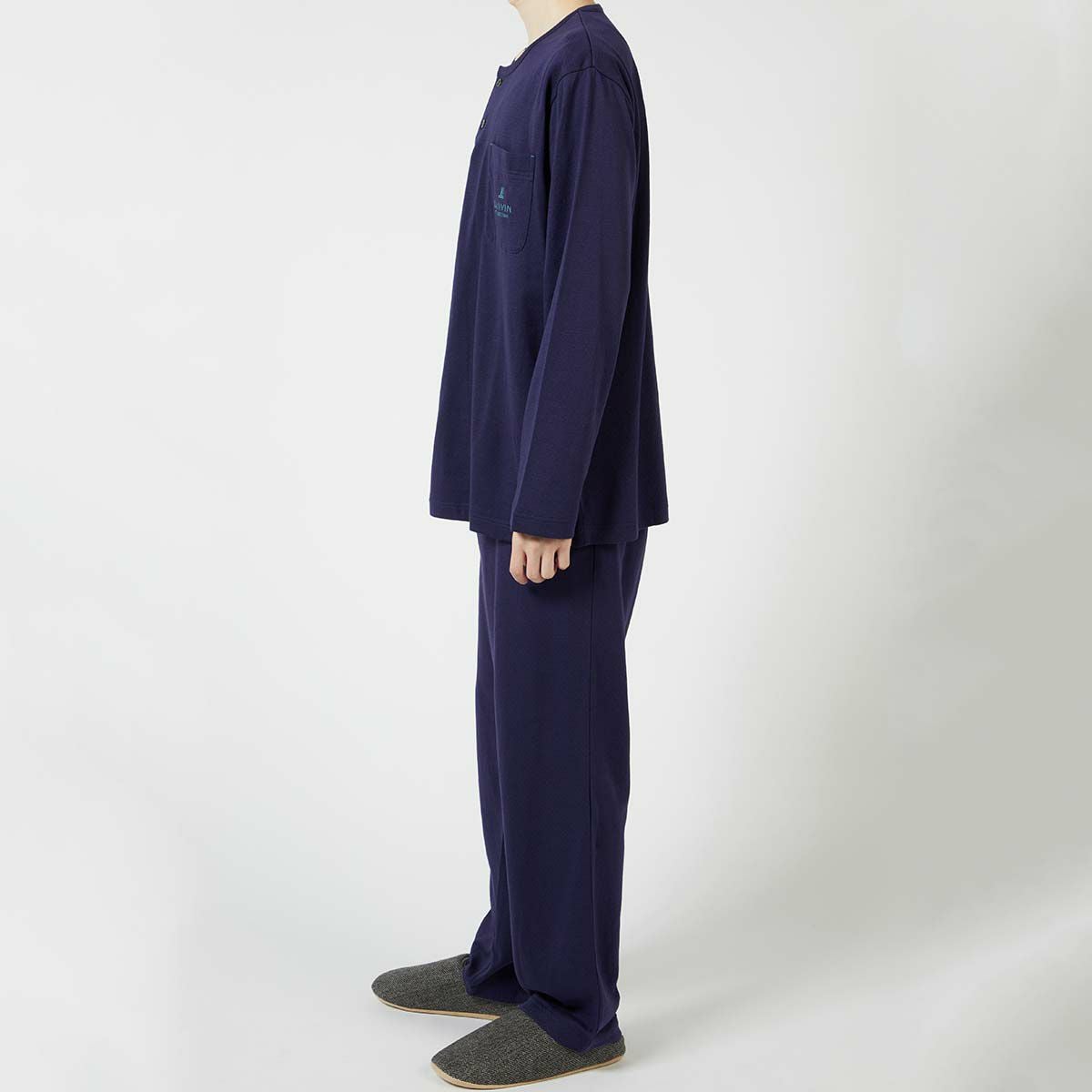 LANVINCOLLECTIONランバンコレクション上下セット【M・Lサイズ】綿100％先染め接結バイカラー長袖カットソーパジャマメンズ男性紳士部屋着あたたかいプレゼントギフト54430023