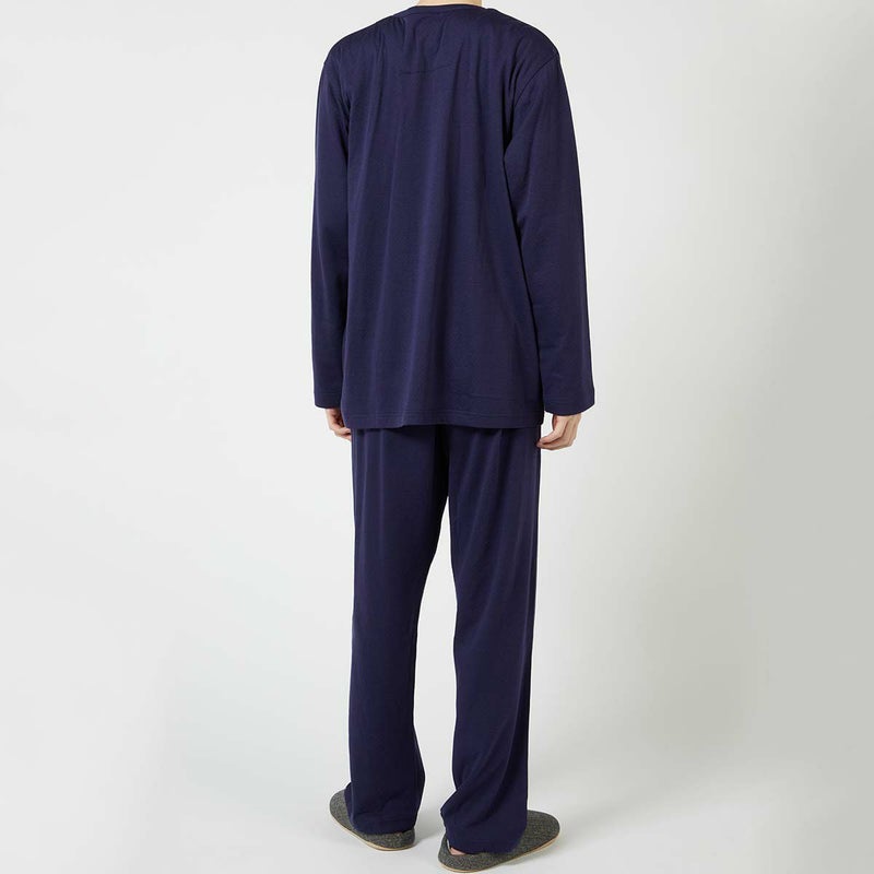 LANVINCOLLECTIONランバンコレクション上下セット【M・Lサイズ】綿100％先染め接結バイカラー長袖カットソーパジャマメンズ男性紳士部屋着あたたかいプレゼントギフト54430023