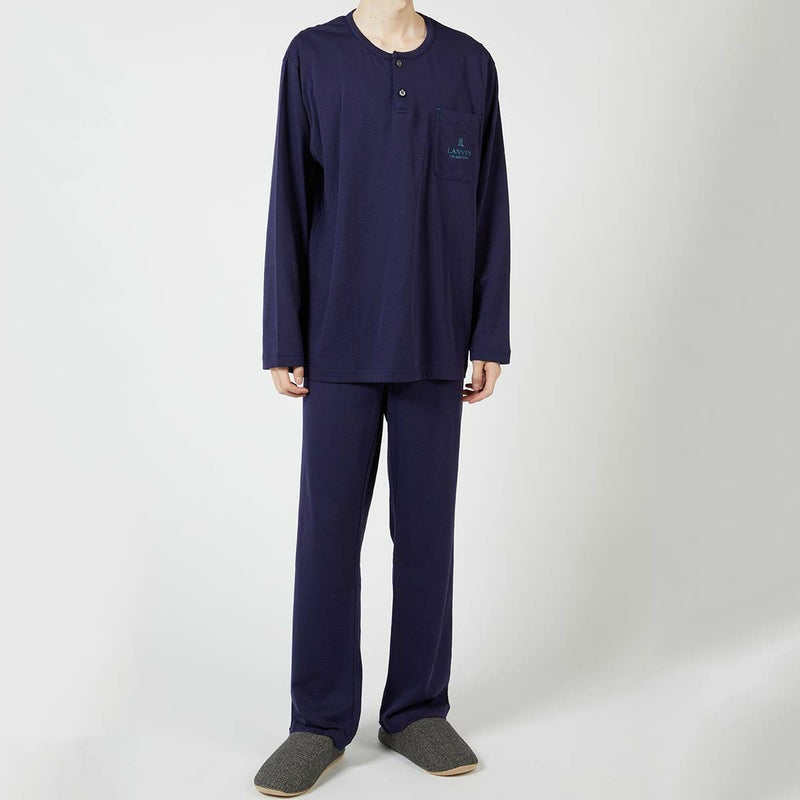 LANVINCOLLECTIONランバンコレクション上下セット【M・Lサイズ】綿100％先染め接結バイカラー長袖カットソーパジャマメンズ男性紳士部屋着あたたかいプレゼントギフト54430023
