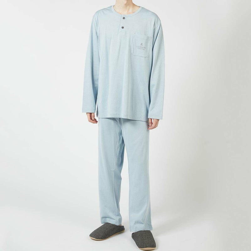 LANVINCOLLECTIONランバンコレクション上下セット【M・Lサイズ】綿100％先染め接結バイカラー長袖カットソーパジャマメンズ男性紳士部屋着あたたかいプレゼントギフト54430023