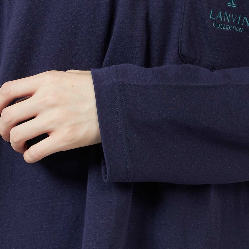 LANVINCOLLECTIONランバンコレクション上下セット【M・Lサイズ】綿100％先染め接結バイカラー長袖カットソーパジャマメンズ男性紳士部屋着あたたかいプレゼントギフト54430023