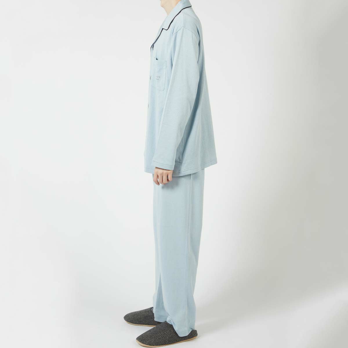 LANVINCOLLECTIONランバンコレクション上下セット【M・Lサイズ】綿100％先染め接結バイカラー長袖前ボタン前開きテーラーパジャマメンズ男性紳士部屋着あたたかいプレゼントギフト54430024