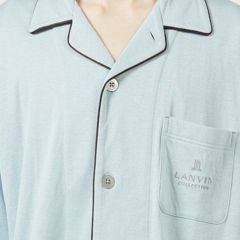 LANVINCOLLECTIONランバンコレクション上下セット【M・Lサイズ】綿100％先染め接結バイカラー長袖前ボタン前開きテーラーパジャマメンズ男性紳士部屋着あたたかいプレゼントギフト54430024