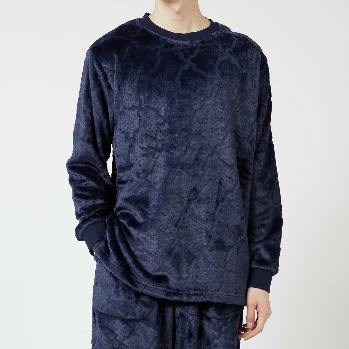 LANVINCOLLECTIONランバンコレクション【LLサイズ】滑らかフリースシルキーマイヤークルーネック長袖トップススウェットシャツラウンジウェアメンズ男性紳士部屋着あたたかいプレゼントギフト54434032