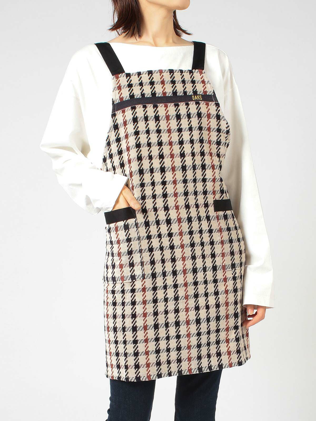DAKS House Check柄 綿100％ パイル地 タオルエプロン 後結び ロング