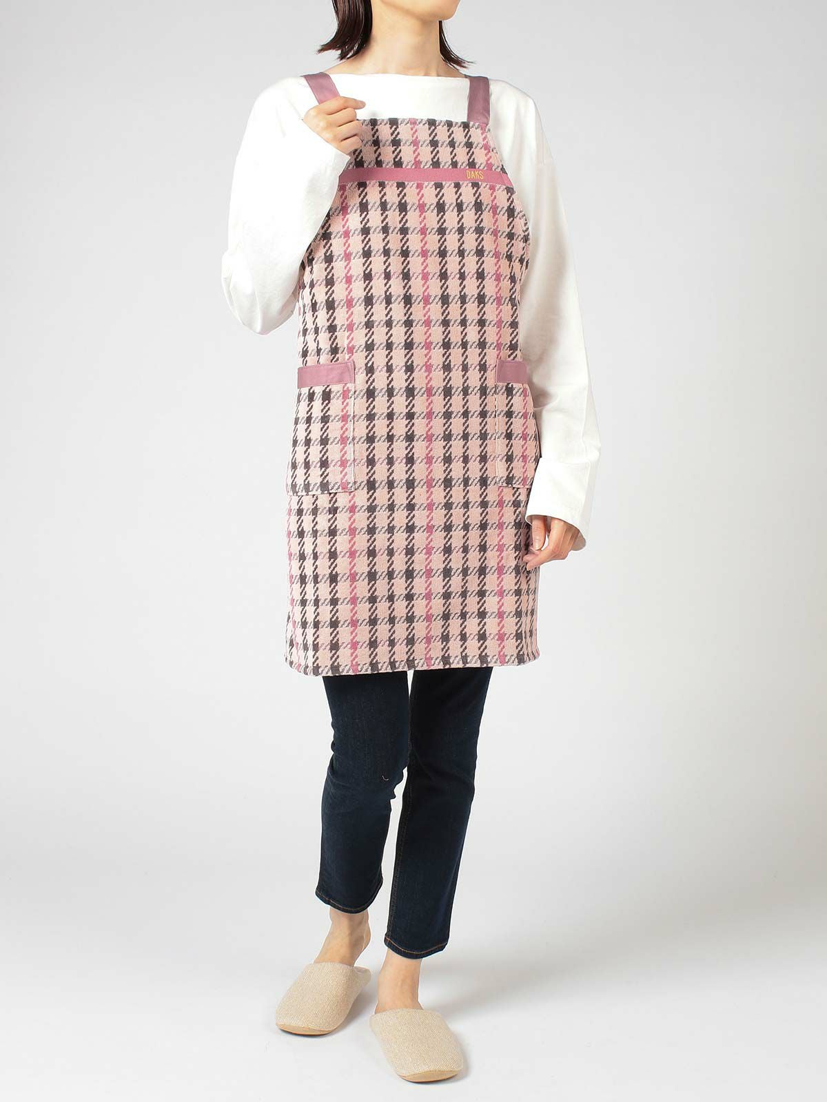 DAKS House Check柄 綿100％ パイル地 タオルエプロン 後結び ロング