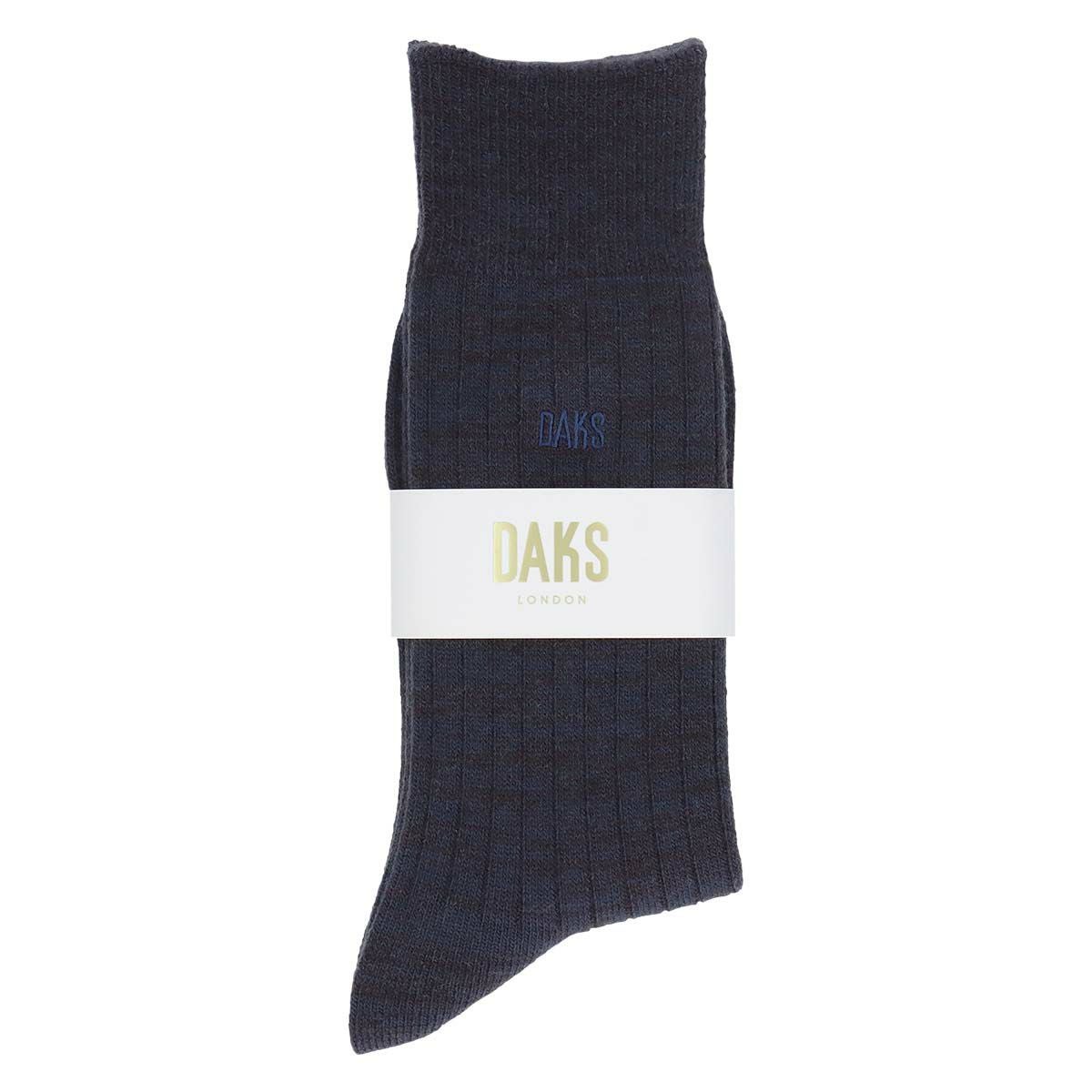 DAKS 毛混 アクリルウール リブ DAKS刺繍 クルー丈 カジュアルソックス