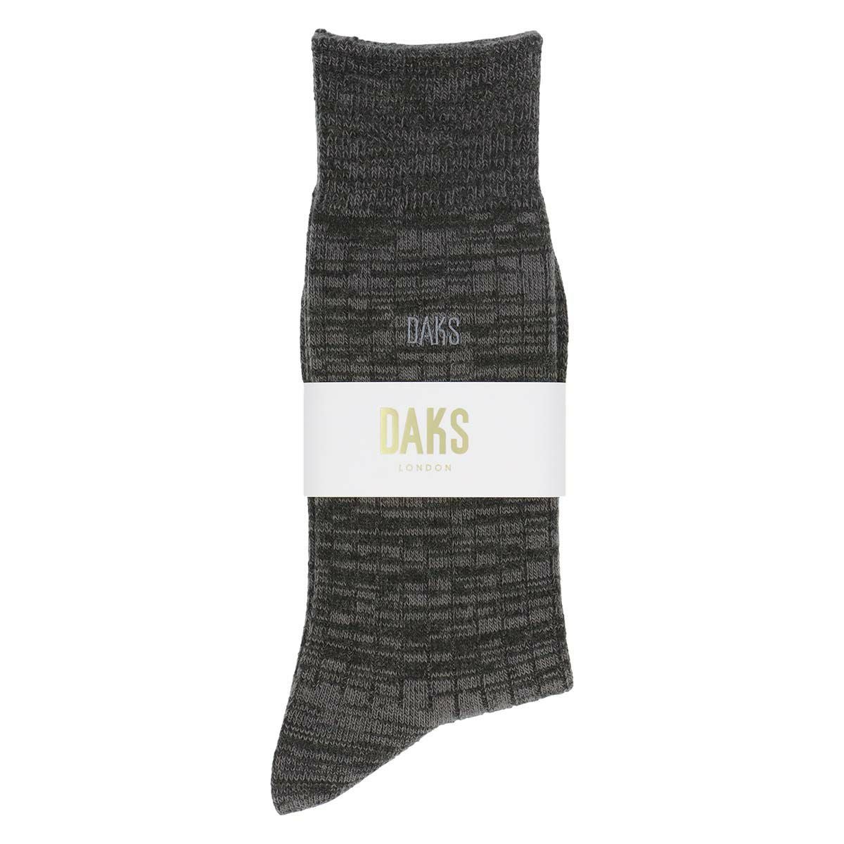 DAKS 毛混 アクリルウール リブ DAKS刺繍 クルー丈 カジュアルソックス