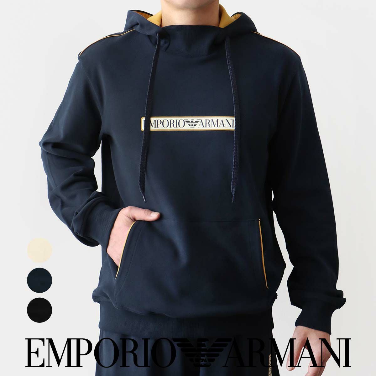 新品【EMPORIO ARMANI/アルマーニ】▼【背にロゴ入】便利な収納フード付属▼ブラック黒▼通年見込める立襟ブルゾン▼L EMPORIO ARMANI HOODIE COFT&frasl;パーカー&frasl;スウェット&frasl;ジップアップ&frasl;フーディー&frasl;ロゴ&frasl;エンポリオ EXTENDED M