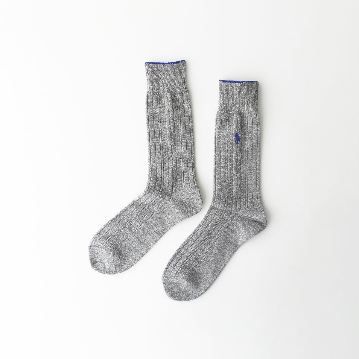 POLO RALPH LAUREN 毛混 ケーブル クルー丈 メンズ ソックス 02015401