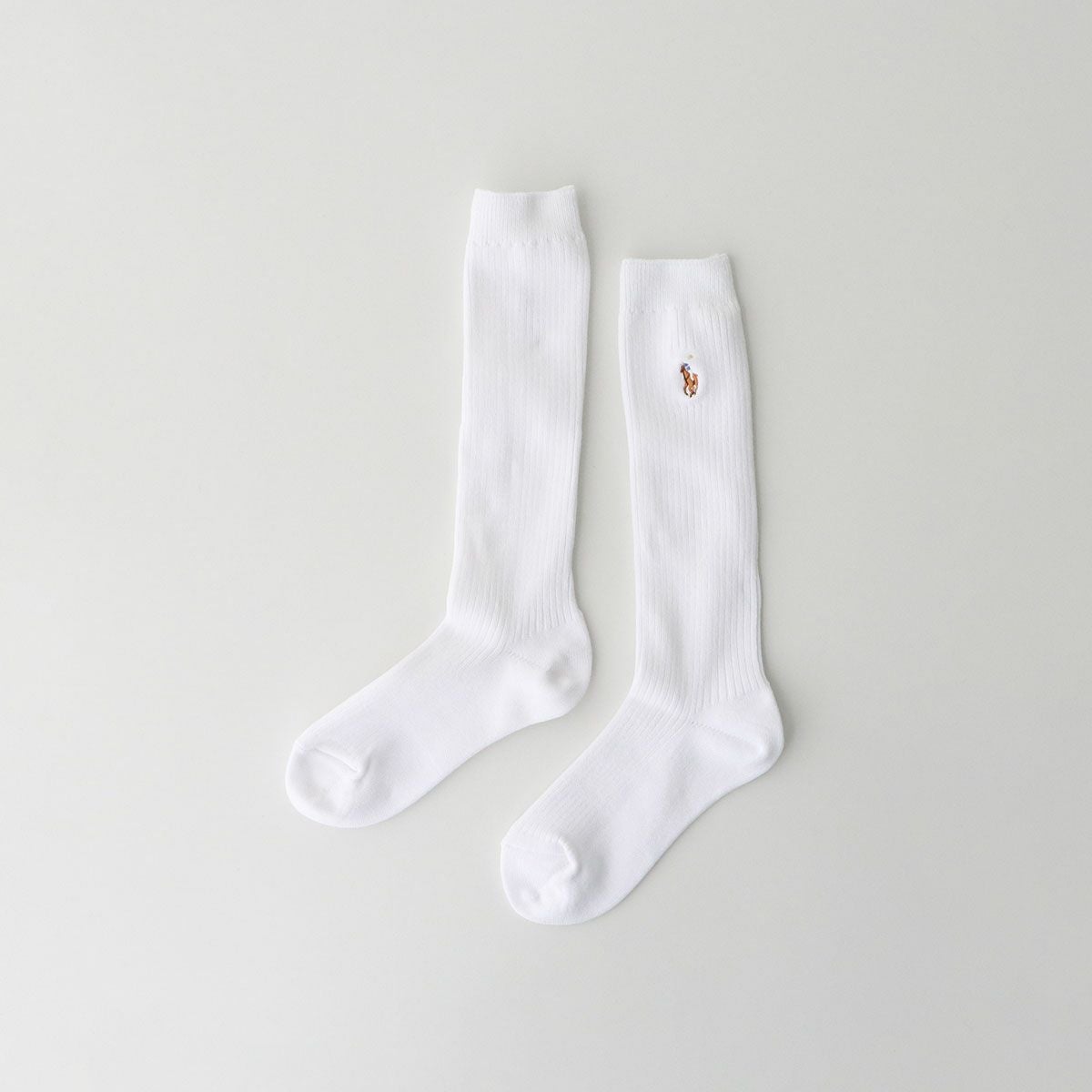 ジュニア　ラルフハイソックス24-26㎝灰20足バラ未使用34000相当分 POLO RALPH LAUREN キッズ 綿混 リブ ハイソックス ワンポイント刺繍