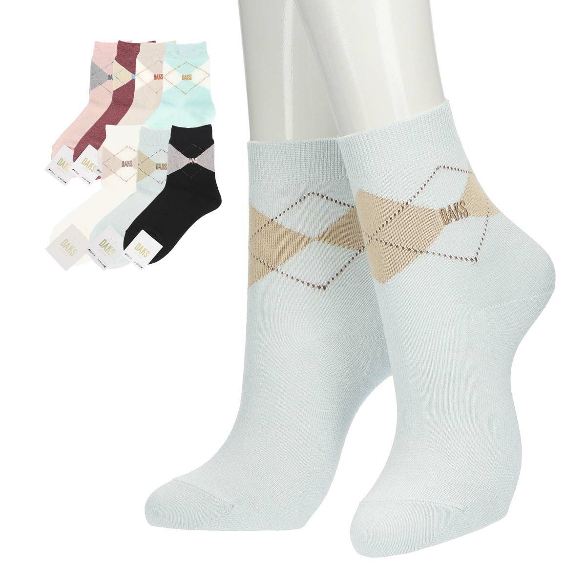 DAKSダックス日本製履き口ソフトレーヨンシルク混DAKS刺繍アーガイルクルー丈レディースソックス靴下女性プレゼントギフト03367010