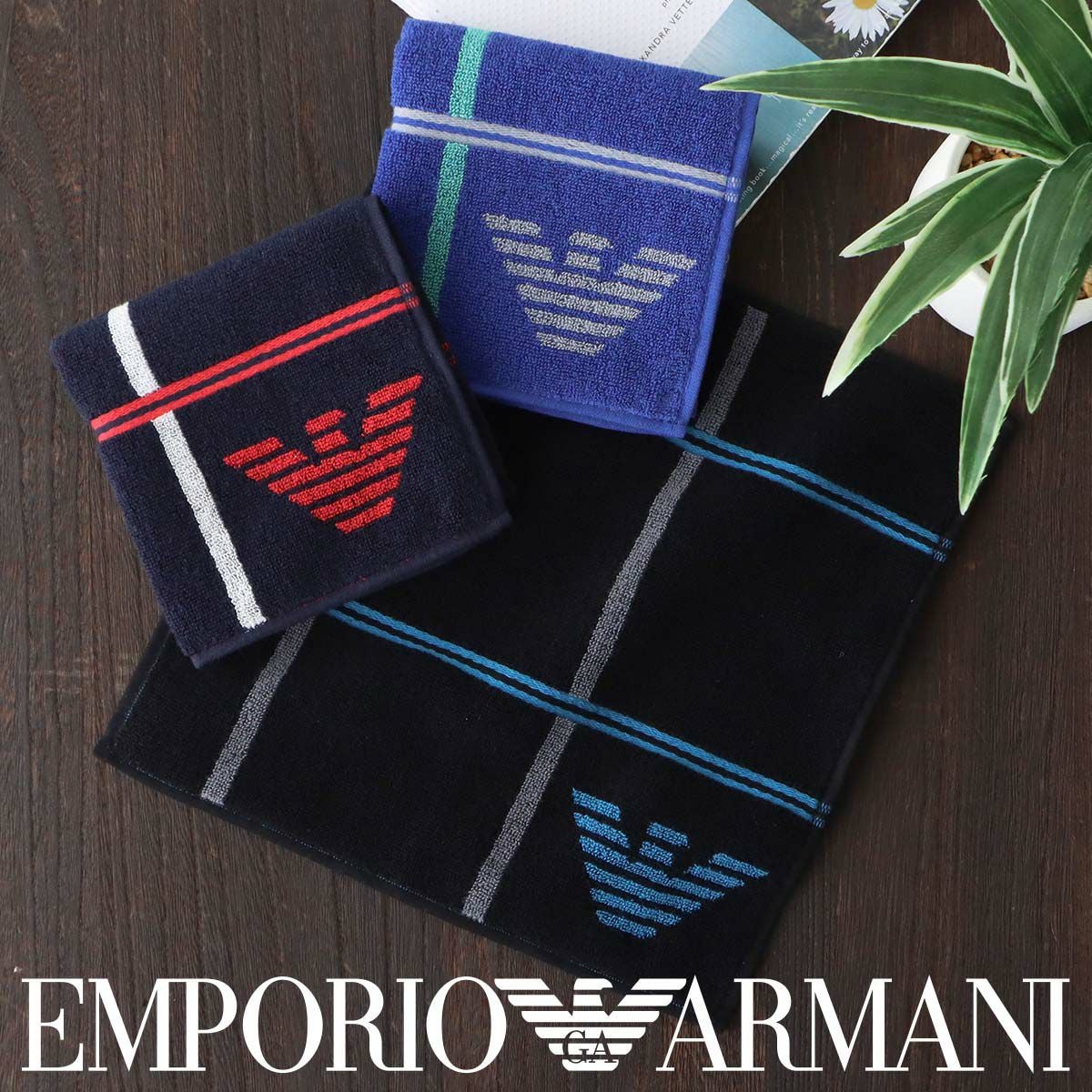 EMPORIO ARMANI ミニタオル タッターソール柄 綿100％ メンズ【365日