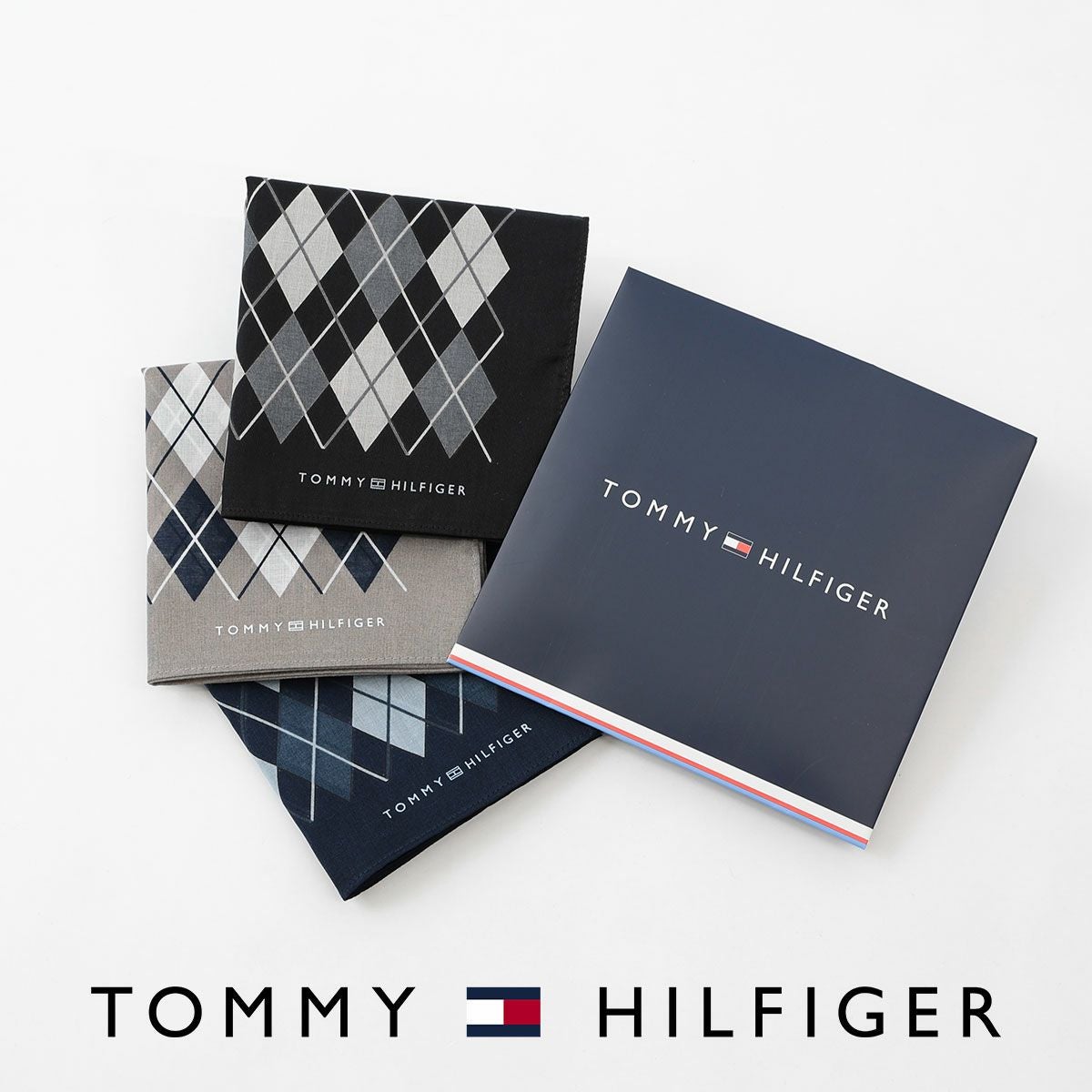 TOMMY HILFIGER ハンカチ アーガイル柄 綿100％ メンズ 【365日最短