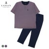 LANVINCOLLECTIONランバンコレクション上下セット【M・Lサイズ】先染めハーフ強撚微塵ボーダー無地綿100％日本製半袖パジャマラウンジウェア男性紳士部屋着プレゼントギフト54442010