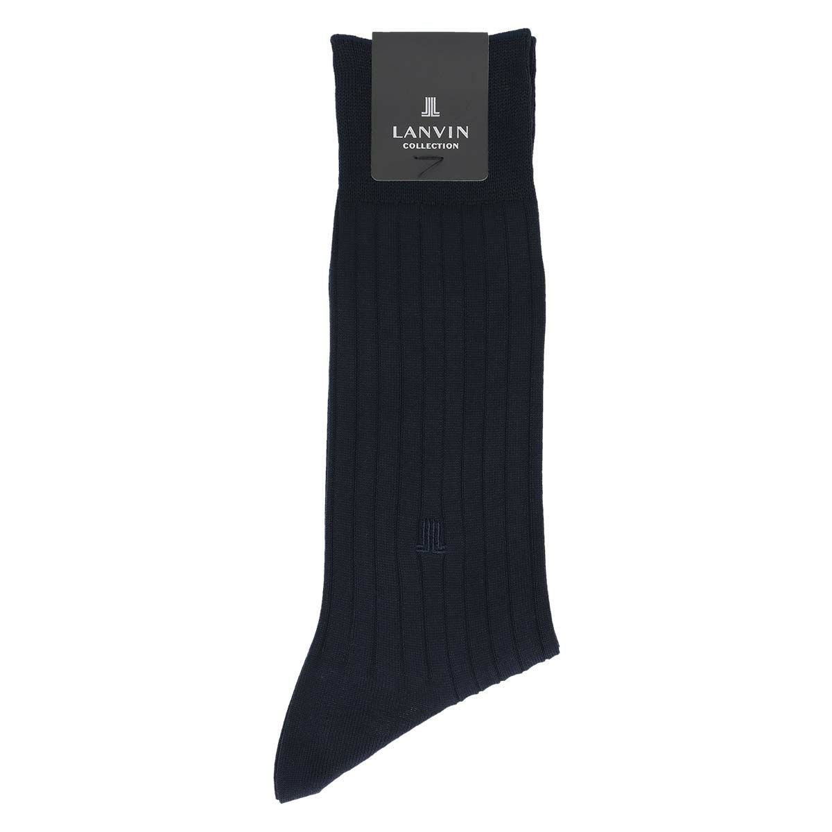 LANVIN COLLECTION 抗菌防臭 8x2RIB JL刺繍 クルー丈 ビジネスソックス