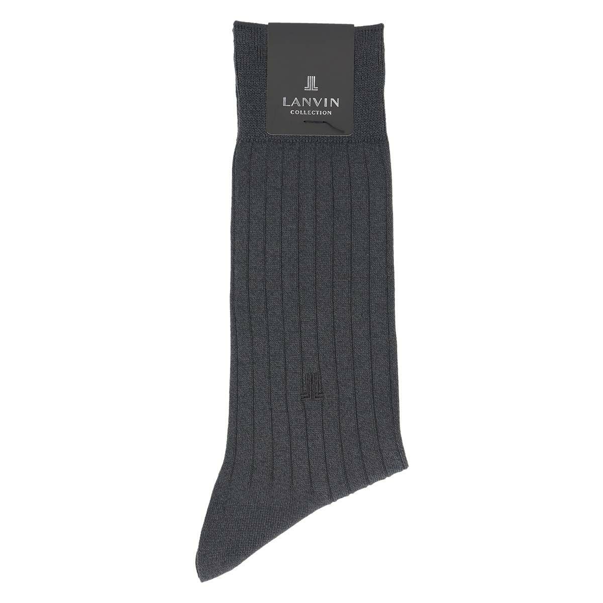 LANVIN COLLECTION 抗菌防臭 8x2RIB JL刺繍 クルー丈 ビジネスソックス