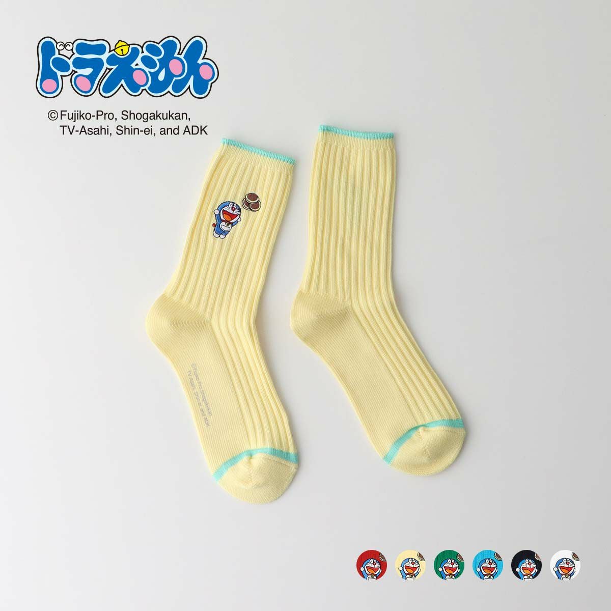 ドラえもん マルチ刺繍 どら焼き クルー丈 ソックス 靴下 レディース