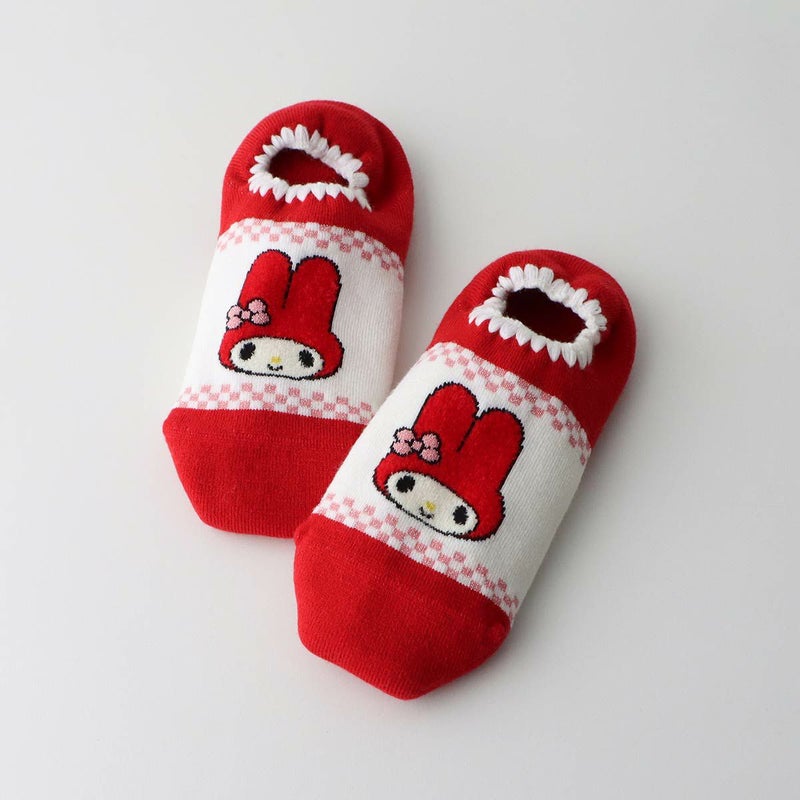 ハマグリパイルホームカバーサンリオコラボマイメロギンガムフェイス滑り止め付き室内用靴下冷えとりルームソックスあたたかい冬用靴下フローリング（板張り）からの寒さ対策にレッグソリューションギフトプレゼント無料ラッピング03764077