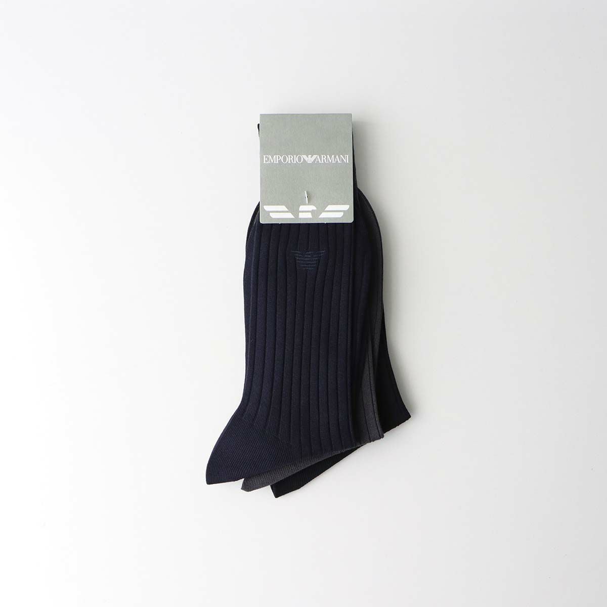 3足セット】 EMPORIO ARMANI Dress ビジネスソックス リブ 綿混 クルー